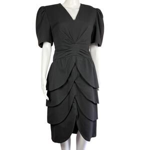 Evenings by Raul Blanco Vintage 80s Textured Black Cocktail Dress Medium 8/10
